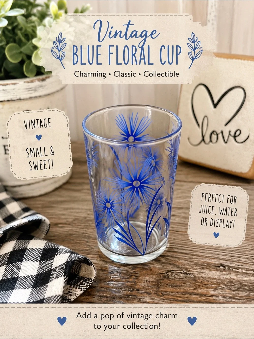 Vintage Kraft Flowers Swanky Swig Juice Glass